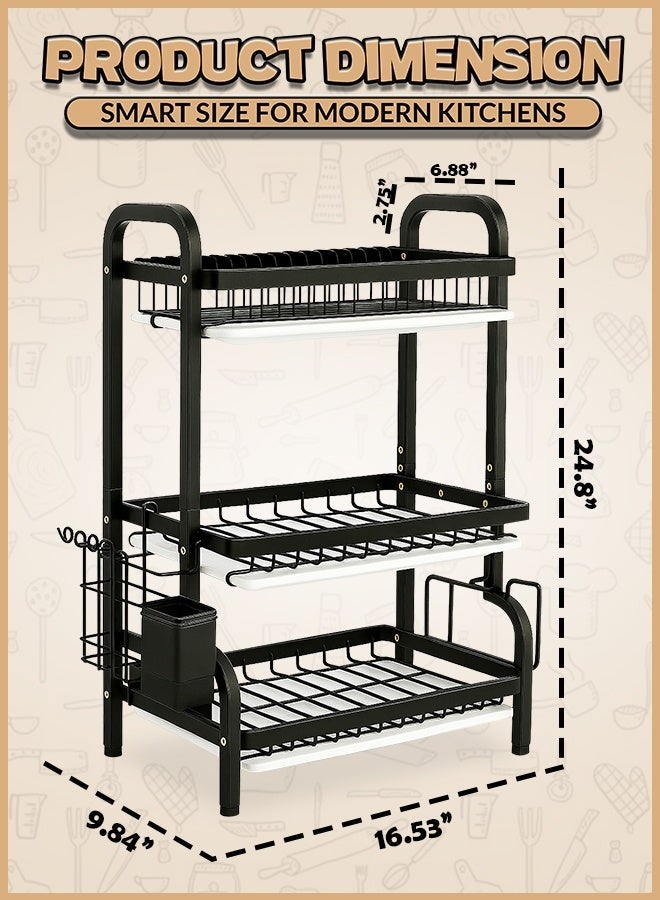 Eoptify Dish Rack Drying Stand With Utensil Holder  Stand For Kitchen 3 Tier Large Capacity Dish Drying Rack With Utensil Holder Cutting Board & Dish Drainer Plate Holder - Image 2